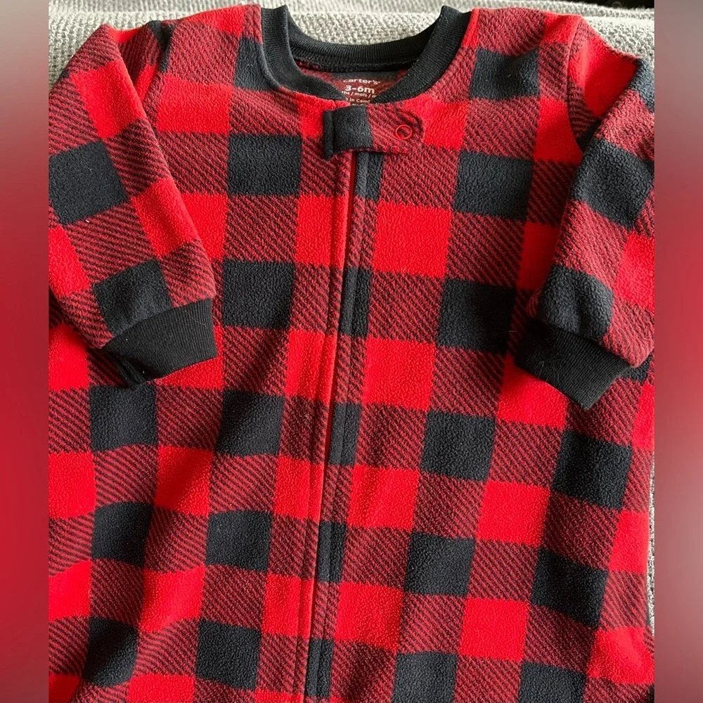 Carter's Baby Bunting, Red & Black Buffalo Plaid, Zip Down Fleece; Size 3-6m